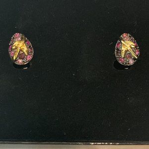 NEW Vintage Joan Rivers Purple Midnight Garden Egg Clip On Earrings in box